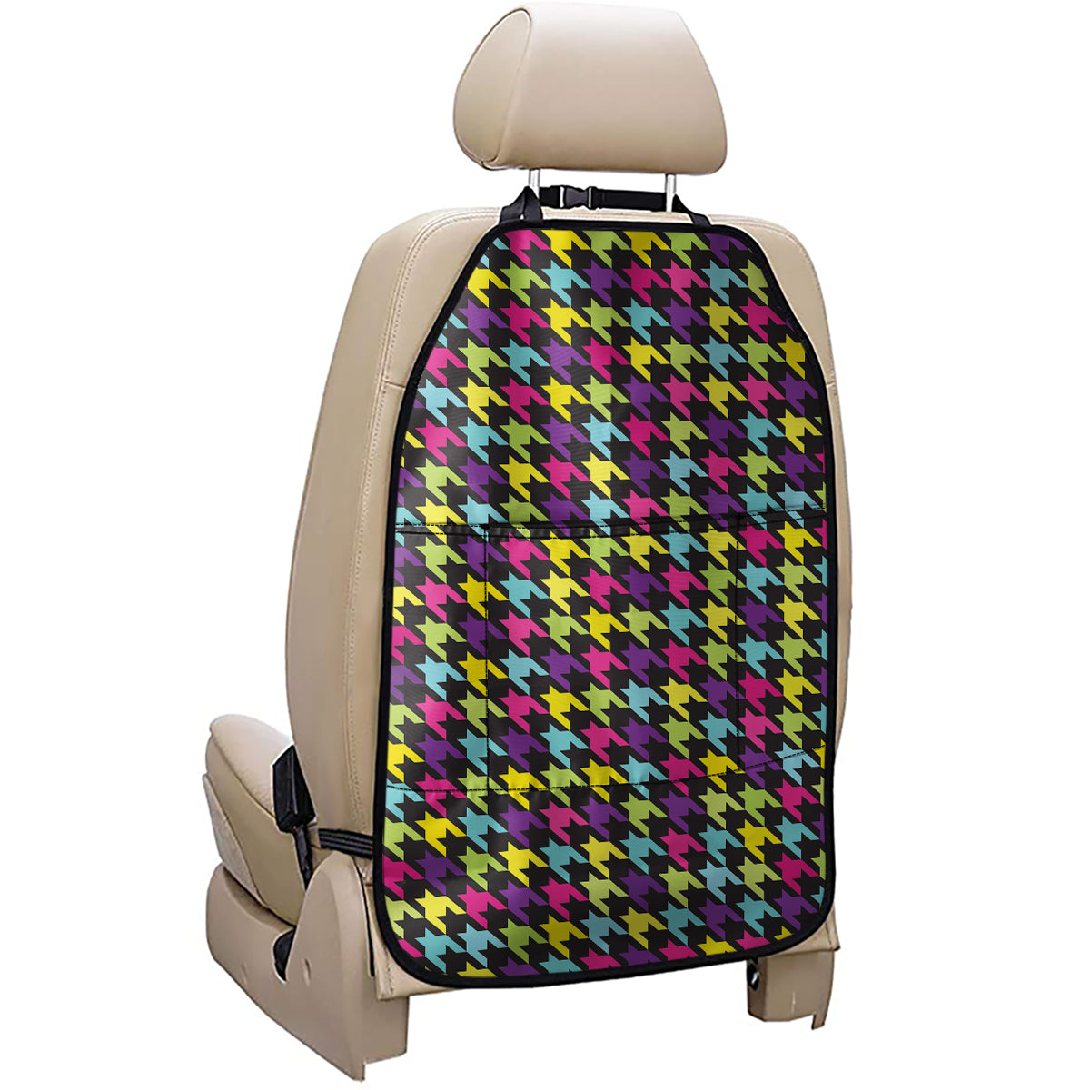Colorful Houndstooth Pattern Print Car Seat Organizers