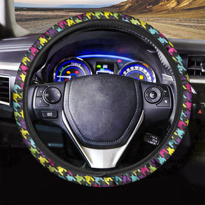 Colorful Houndstooth Pattern Print Car Steering Wheel Cover