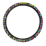 Colorful Houndstooth Pattern Print Car Steering Wheel Cover