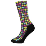 Colorful Houndstooth Pattern Print Crew Socks