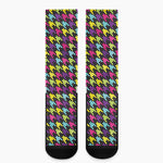 Colorful Houndstooth Pattern Print Crew Socks