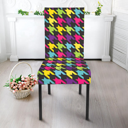 Colorful Houndstooth Pattern Print Dining Chair Slipcover