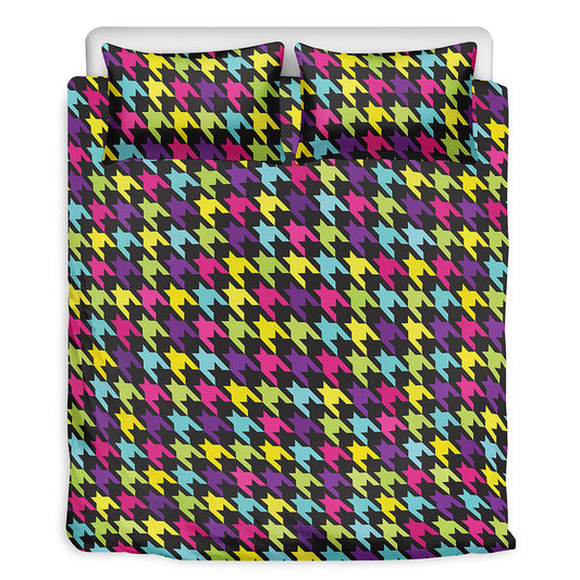 Colorful Houndstooth Pattern Print Duvet Cover Bedding Set