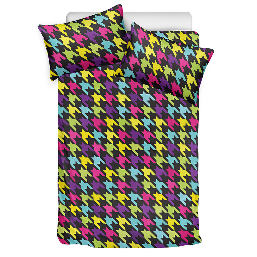 Colorful Houndstooth Pattern Print Duvet Cover Bedding Set