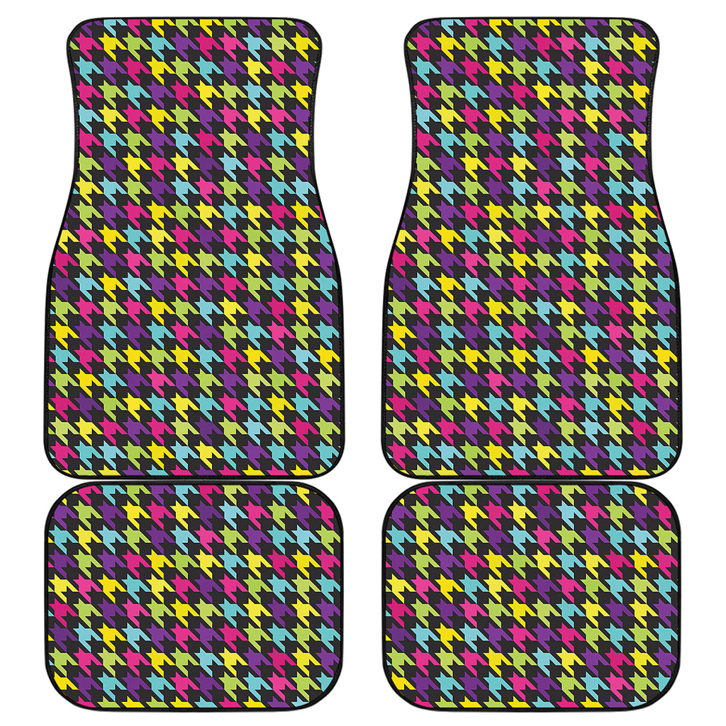 Colorful Houndstooth Pattern Print Front and Back Car Floor Mats
