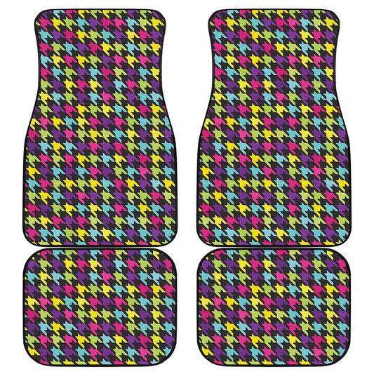 Colorful Houndstooth Pattern Print Front and Back Car Floor Mats