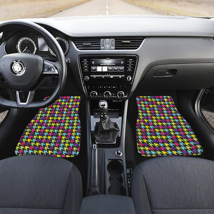 Colorful Houndstooth Pattern Print Front and Back Car Floor Mats