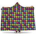Colorful Houndstooth Pattern Print Hooded Blanket