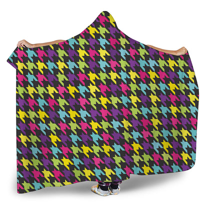 Colorful Houndstooth Pattern Print Hooded Blanket