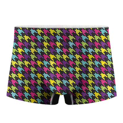 Colorful Houndstooth Pattern Print Men's Boxer Briefs
