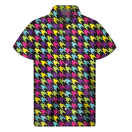Colorful Houndstooth Pattern Print Men's Short Sleeve Shirt