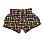 Colorful Houndstooth Pattern Print Muay Thai Boxing Shorts