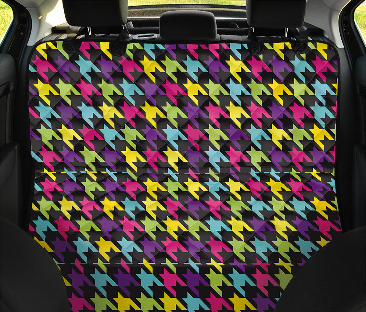 Colorful Houndstooth Pattern Print Pet Car Back Seat Cover