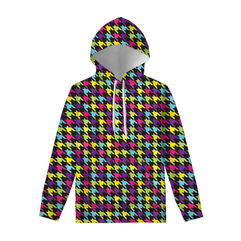 Colorful Houndstooth Pattern Print Pullover Hoodie
