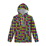 Colorful Houndstooth Pattern Print Pullover Hoodie