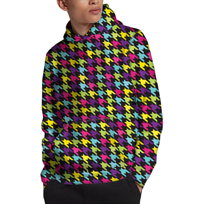 Colorful Houndstooth Pattern Print Pullover Hoodie