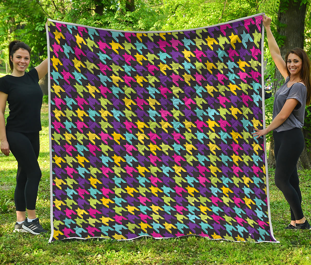 Colorful Houndstooth Pattern Print Quilt