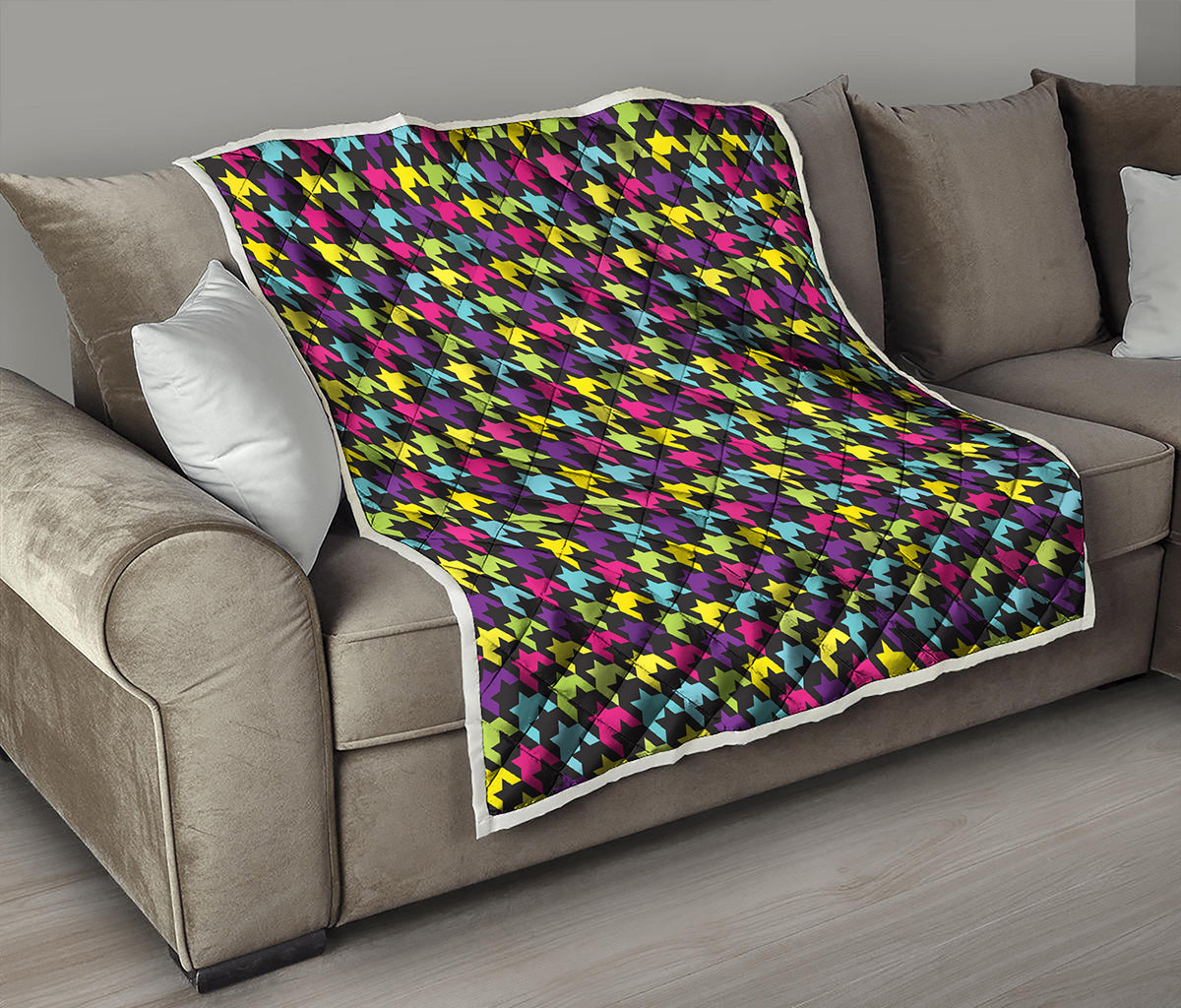 Colorful Houndstooth Pattern Print Quilt