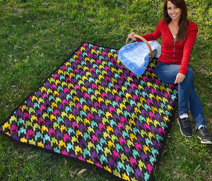 Colorful Houndstooth Pattern Print Quilt