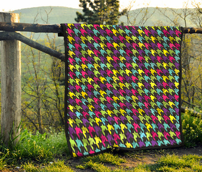 Colorful Houndstooth Pattern Print Quilt