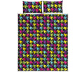 Colorful Houndstooth Pattern Print Quilt Bed Set