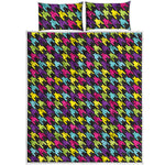 Colorful Houndstooth Pattern Print Quilt Bed Set