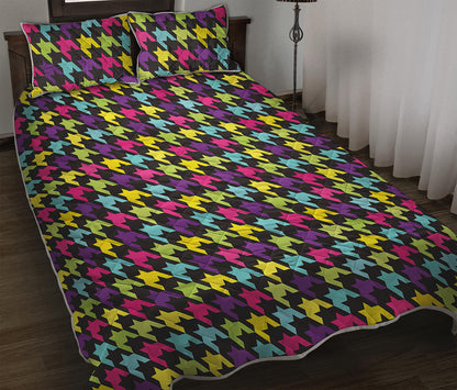 Colorful Houndstooth Pattern Print Quilt Bed Set