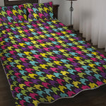 Colorful Houndstooth Pattern Print Quilt Bed Set