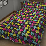 Colorful Houndstooth Pattern Print Quilt Bed Set