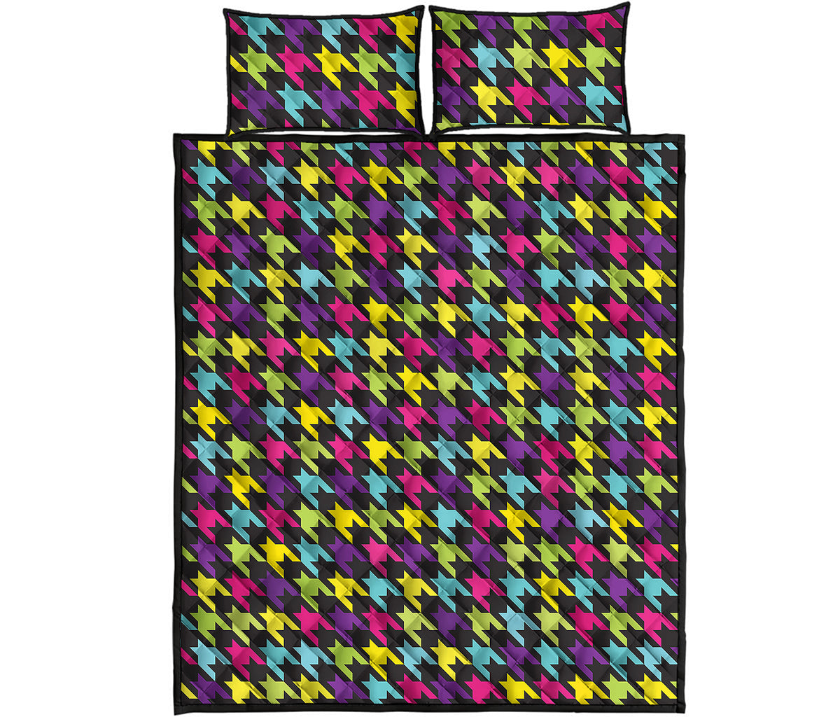 Colorful Houndstooth Pattern Print Quilt Bed Set