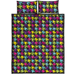 Colorful Houndstooth Pattern Print Quilt Bed Set
