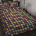 Colorful Houndstooth Pattern Print Quilt Bed Set