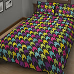 Colorful Houndstooth Pattern Print Quilt Bed Set