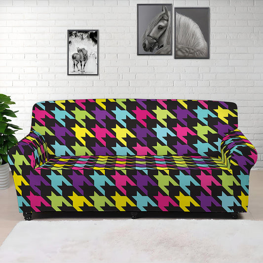 Colorful Houndstooth Pattern Print Sofa Cover