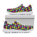 Colorful Houndstooth Pattern Print White Running Shoes