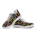 Colorful Houndstooth Pattern Print White Sneakers