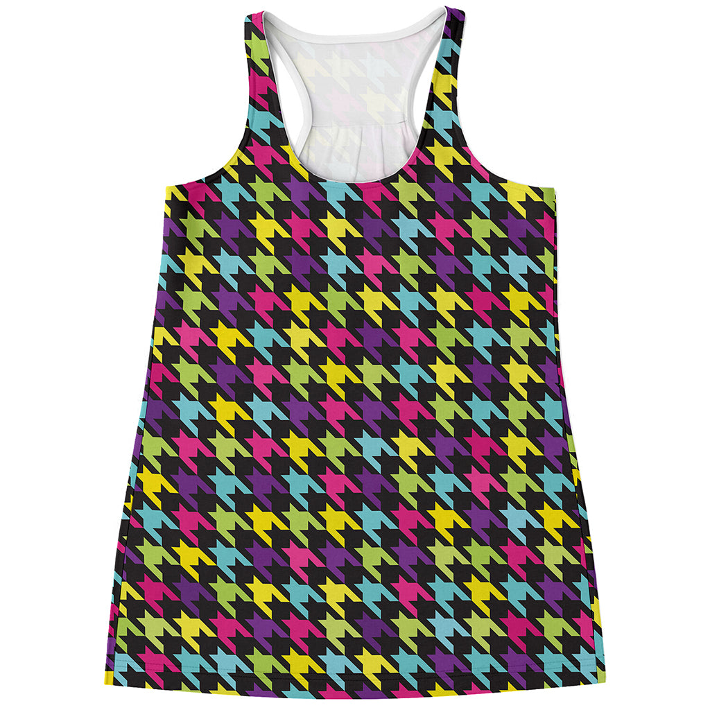 Colorful Houndstooth Pattern Print Women's Racerback Tank Top
