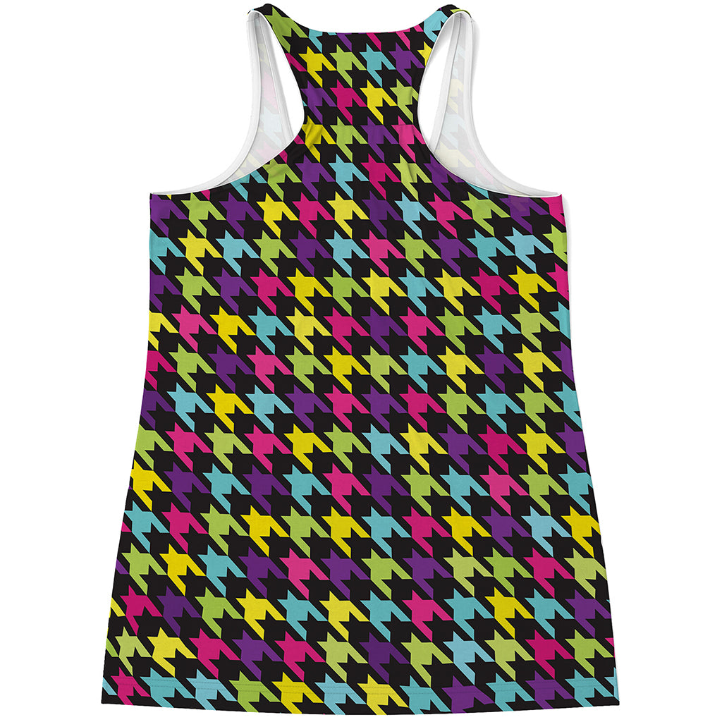 Colorful Houndstooth Pattern Print Women's Racerback Tank Top