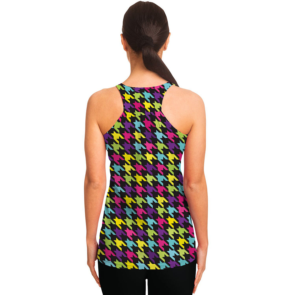 Colorful Houndstooth Pattern Print Women's Racerback Tank Top