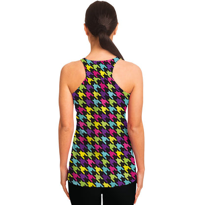 Colorful Houndstooth Pattern Print Women's Racerback Tank Top