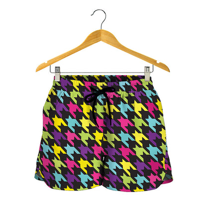 Colorful Houndstooth Pattern Print Women's Shorts