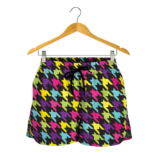 Colorful Houndstooth Pattern Print Women's Shorts