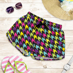 Colorful Houndstooth Pattern Print Women's Shorts