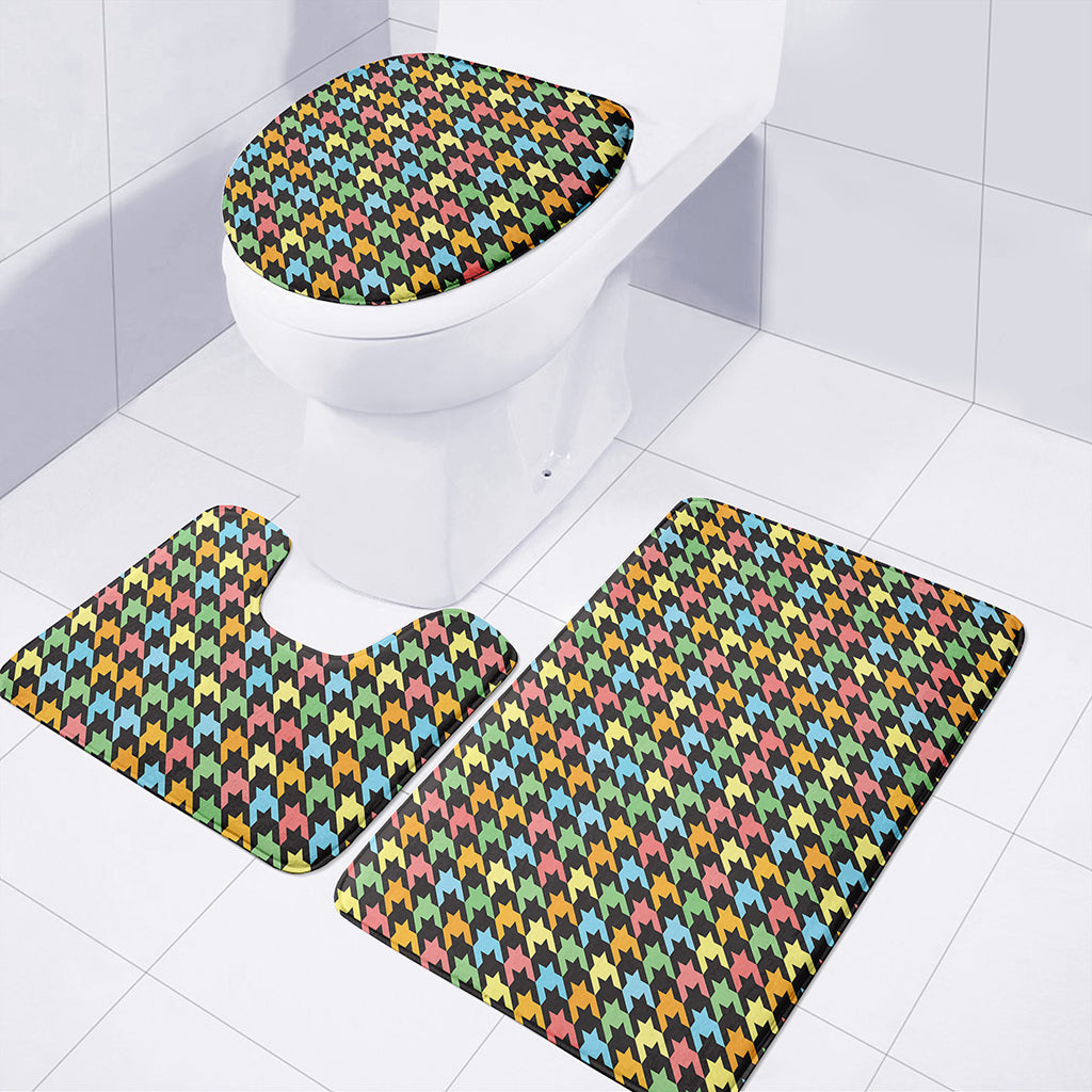 Colorful Houndstooth Print 3 Piece Bath Mat Set