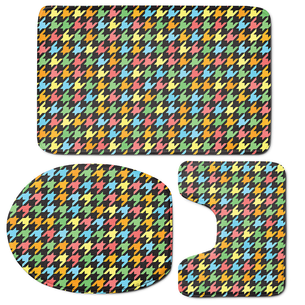 Colorful Houndstooth Print 3 Piece Bath Mat Set