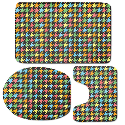 Colorful Houndstooth Print 3 Piece Bath Mat Set