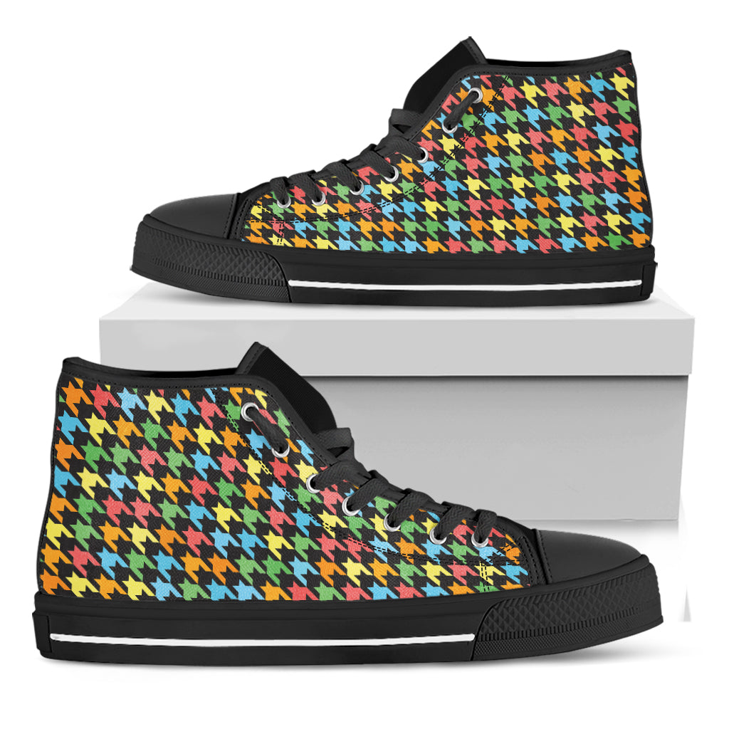 Colorful Houndstooth Print Black High Top Shoes