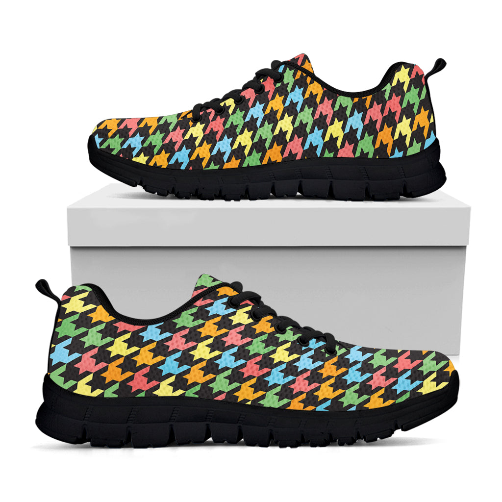Colorful Houndstooth Print Black Sneakers