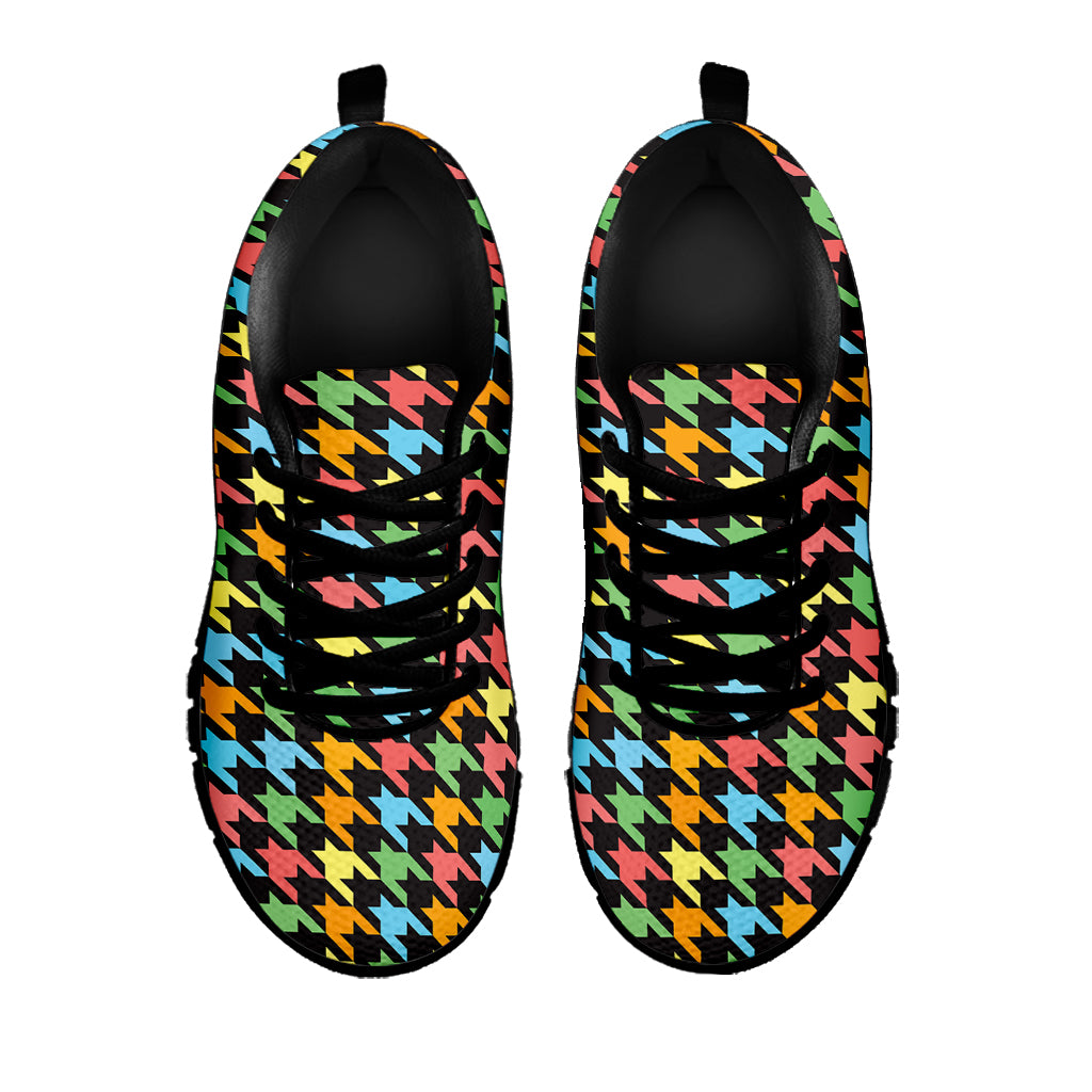 Colorful Houndstooth Print Black Sneakers