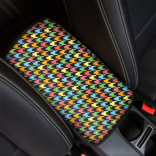Colorful Houndstooth Print Car Center Console Cover
